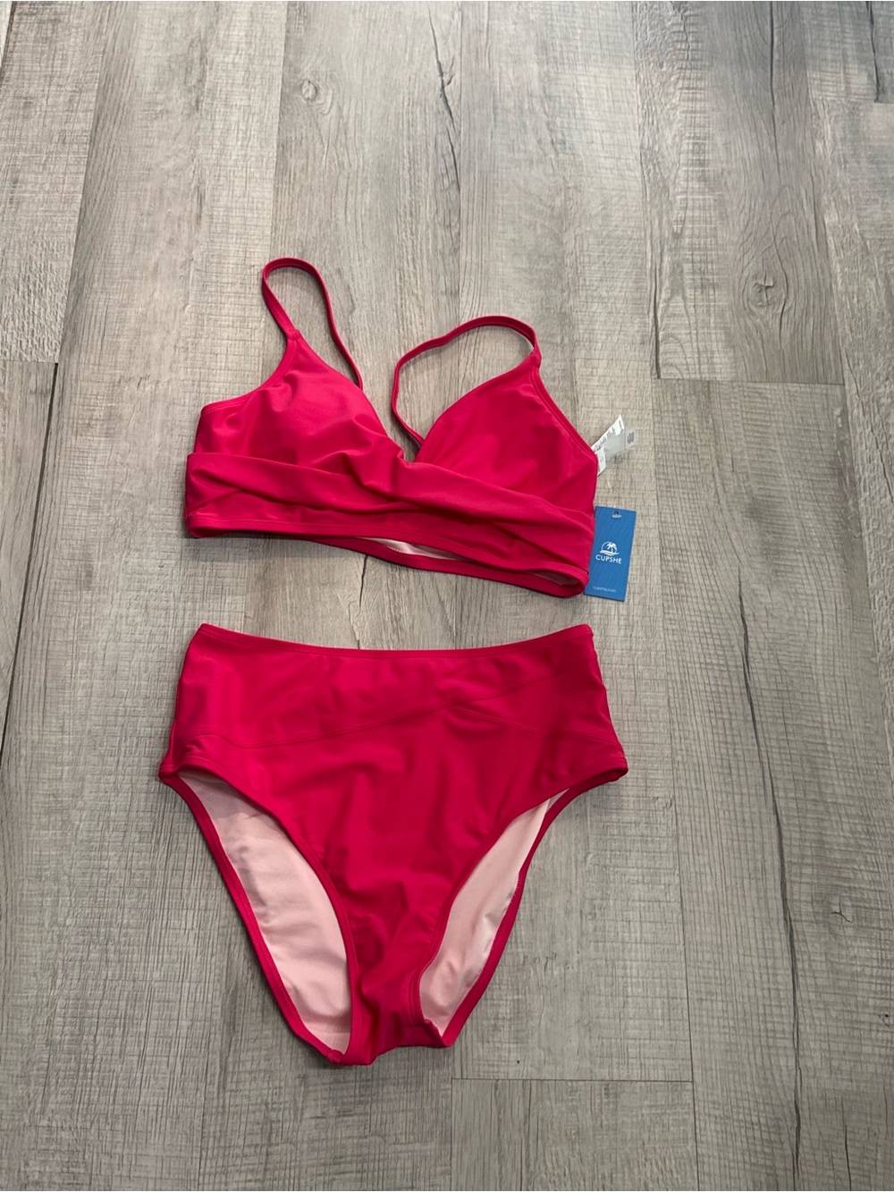 Cupshe Hot Pink Wrap Bralette High Waist Bikini